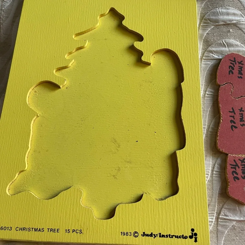 Vintage 1983 Judy Instructo Christmas Tree Wooden Tray Puzzle 15 Piece J066013